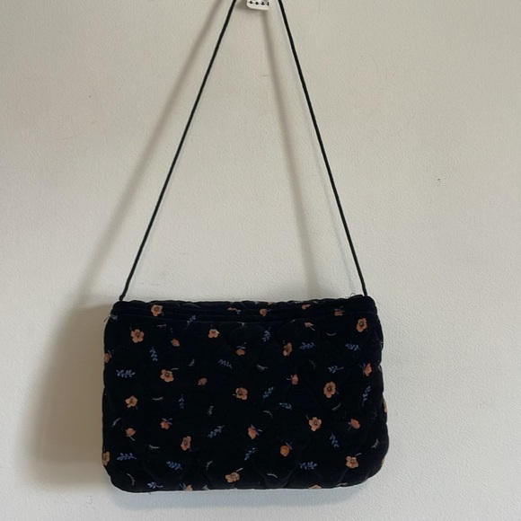 Cottagecore Quilted Floral Purse Black Velour Strap Soft Boho New Beginnings - Picture 5 of 12